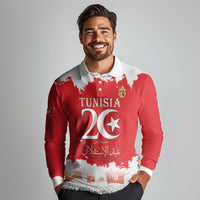 Personalised Tunisia Independence Day Long Sleeve Polo Shirt 69th Anniversary - Flag Map