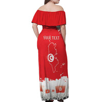 Personalised Tunisia Independence Day Off Shoulder Maxi Dress 69th Anniversary - Flag Map