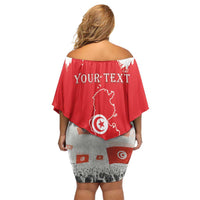 Personalised Tunisia Independence Day Off Shoulder Short Dress 69th Anniversary - Flag Map