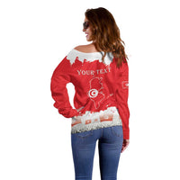 Personalised Tunisia Independence Day Off Shoulder Sweater 69th Anniversary - Flag Map