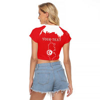Personalised Tunisia Independence Day Raglan Cropped T Shirt 69th Anniversary - Flag Map