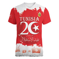 Personalised Tunisia Independence Day Women V-Neck T-Shirt 69th Anniversary - Flag Map - Wonder Print Shop