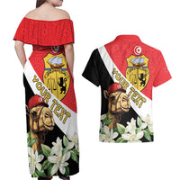 Personalised Tunisia Couples Matching Off Shoulder Maxi Dress and Hawaiian Shirt Camelus Dromedarius With Jasmine