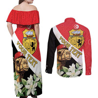 Personalised Tunisia Couples Matching Off Shoulder Maxi Dress and Long Sleeve Button Shirt Camelus Dromedarius With Jasmine