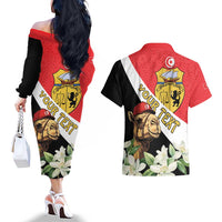 Personalised Tunisia Couples Matching Off The Shoulder Long Sleeve Dress and Hawaiian Shirt Camelus Dromedarius With Jasmine