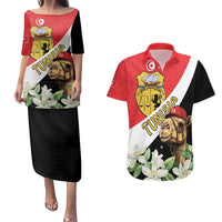 Personalised Tunisia Couples Matching Puletasi and Hawaiian Shirt Camelus Dromedarius With Jasmine