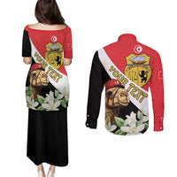 Personalised Tunisia Couples Matching Puletasi and Long Sleeve Button Shirt Camelus Dromedarius With Jasmine