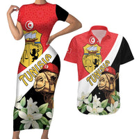Personalised Tunisia Couples Matching Short Sleeve Bodycon Dress and Hawaiian Shirt Camelus Dromedarius With Jasmine