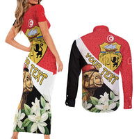 Personalised Tunisia Couples Matching Short Sleeve Bodycon Dress and Long Sleeve Button Shirt Camelus Dromedarius With Jasmine