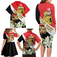 Personalised Tunisia Family Matching Long Sleeve Bodycon Dress and Hawaiian Shirt Camelus Dromedarius With Jasmine