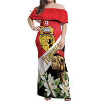 Personalised Tunisia Off Shoulder Maxi Dress Camelus Dromedarius With Jasmine