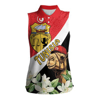 Personalised Tunisia Women Sleeveless Polo Shirt Camelus Dromedarius With Jasmine - Wonder Print Shop