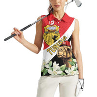 Personalised Tunisia Women Sleeveless Polo Shirt Camelus Dromedarius With Jasmine - Wonder Print Shop