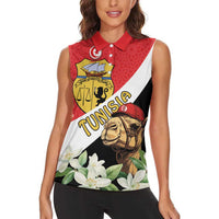 Personalised Tunisia Women Sleeveless Polo Shirt Camelus Dromedarius With Jasmine - Wonder Print Shop