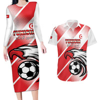 Custom Tunisia Football Couples Matching Long Sleeve Bodycon Dress and Hawaiian Shirt Eagle Mascot - Sporty Style