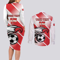 Custom Tunisia Football Couples Matching Long Sleeve Bodycon Dress and Long Sleeve Button Shirt Eagle Mascot - Sporty Style