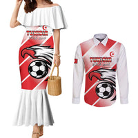 Custom Tunisia Football Couples Matching Mermaid Dress and Long Sleeve Button Shirt Eagle Mascot - Sporty Style