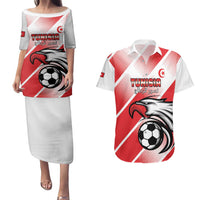 Custom Tunisia Football Couples Matching Puletasi and Hawaiian Shirt Eagle Mascot - Sporty Style