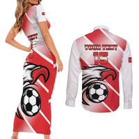 Custom Tunisia Football Couples Matching Short Sleeve Bodycon Dress and Long Sleeve Button Shirt Eagle Mascot - Sporty Style
