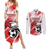 Custom Tunisia Football Couples Matching Summer Maxi Dress and Long Sleeve Button Shirt Eagle Mascot - Sporty Style
