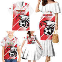 Custom Tunisia Football Family Matching Mermaid Dress and Hawaiian Shirt Eagle Mascot - Sporty Style