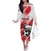 Custom Tunisia Football Family Matching Off The Shoulder Long Sleeve Dress and Hawaiian Shirt Eagle Mascot - Sporty Style