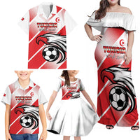Custom Tunisia Football Family Matching Off Shoulder Maxi Dress and Hawaiian Shirt Eagle Mascot - Sporty Style