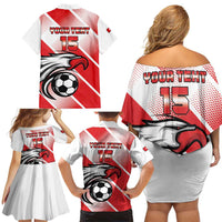 Custom Tunisia Football Family Matching Off Shoulder Short Dress and Hawaiian Shirt Eagle Mascot - Sporty Style