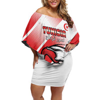 Custom Tunisia Football Family Matching Off Shoulder Short Dress and Hawaiian Shirt Eagle Mascot - Sporty Style