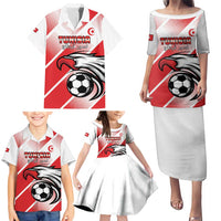 Custom Tunisia Football Family Matching Puletasi and Hawaiian Shirt Eagle Mascot - Sporty Style