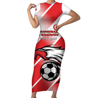 Custom Tunisia Football Short Sleeve Bodycon Dress Eagle Mascot - Sporty Style