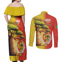 Senegal Independence Day Couples Matching Off Shoulder Maxi Dress and Long Sleeve Button Shirt Lion With Baobab