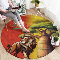Senegal Independence Day Round Carpet Lion With Baobab