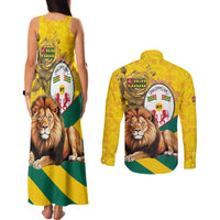 Togo Independence Day Couples Matching Tank Maxi Dress and Long Sleeve Button Shirt Lion With Coat Of Arms Kente Pattern