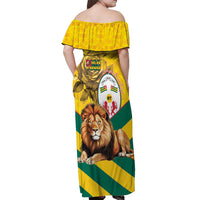 Togo Independence Day Off Shoulder Maxi Dress Lion With Coat Of Arms Kente Pattern