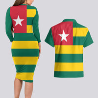 Togo Country Flag Couples Matching Long Sleeve Bodycon Dress and Hawaiian Shirt Togolese Independence