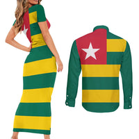 Togo Country Flag Couples Matching Short Sleeve Bodycon Dress and Long Sleeve Button Shirt Togolese Independence