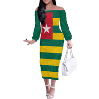 Togo Country Flag Family Matching Off The Shoulder Long Sleeve Dress and Hawaiian Shirt Togolese Independence