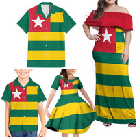 Togo Country Flag Family Matching Off Shoulder Maxi Dress and Hawaiian Shirt Togolese Independence