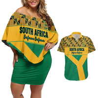 Custom South Africa Soccer Couples Matching Off Shoulder Short Dress and Hawaiian Shirt Go Champions