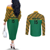 Custom South Africa Soccer Couples Matching Off The Shoulder Long Sleeve Dress and Long Sleeve Button Shirt Go Champions