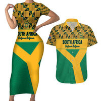Custom South Africa Soccer Couples Matching Short Sleeve Bodycon Dress and Hawaiian Shirt Go Champions