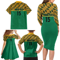 Custom South Africa Soccer Family Matching Long Sleeve Bodycon Dress and Hawaiian Shirt Go Champions