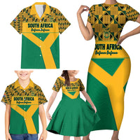 Custom South Africa Soccer Family Matching Short Sleeve Bodycon Dress and Hawaiian Shirt Go Champions