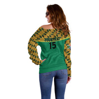 Custom South Africa Soccer Off Shoulder Sweater Go Champions