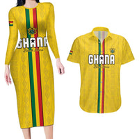 Custom Ghana Football Couples Matching Long Sleeve Bodycon Dress and Hawaiian Shirt Go Black Stars Go