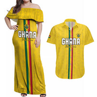 Custom Ghana Football Couples Matching Off Shoulder Maxi Dress and Hawaiian Shirt Go Black Stars Go
