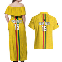 Custom Ghana Football Couples Matching Off Shoulder Maxi Dress and Hawaiian Shirt Go Black Stars Go