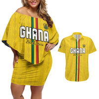 Custom Ghana Football Couples Matching Off Shoulder Short Dress and Hawaiian Shirt Go Black Stars Go