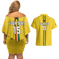 Custom Ghana Football Couples Matching Off Shoulder Short Dress and Hawaiian Shirt Go Black Stars Go